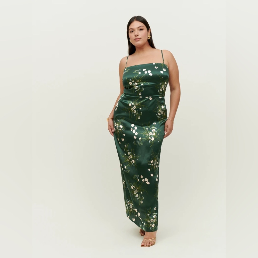 Reformation 20 Frankie Buena Green Floral Silk Maxi Dress Extended Plus Size